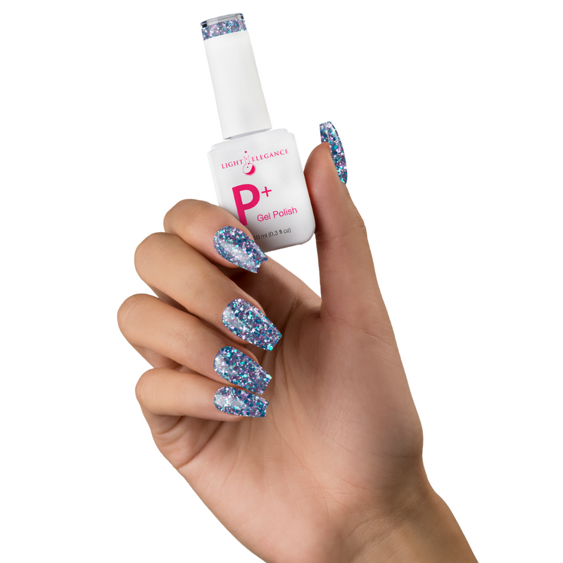 Light Elegance P+ Soak-Off Glitter Gel Polish - Bratty Blue - The Nail Hub